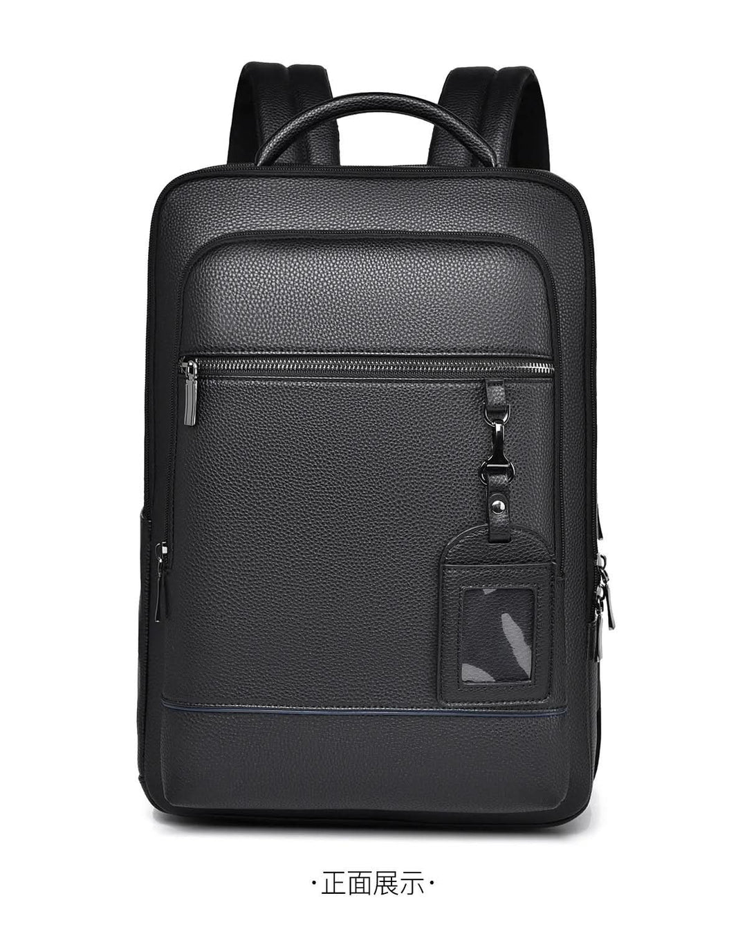 Eleganter Lederrucksack for Damen og Herren med USB-anschluss for laptop og täglichen bruk, 15,6 Zoll, schwarz
