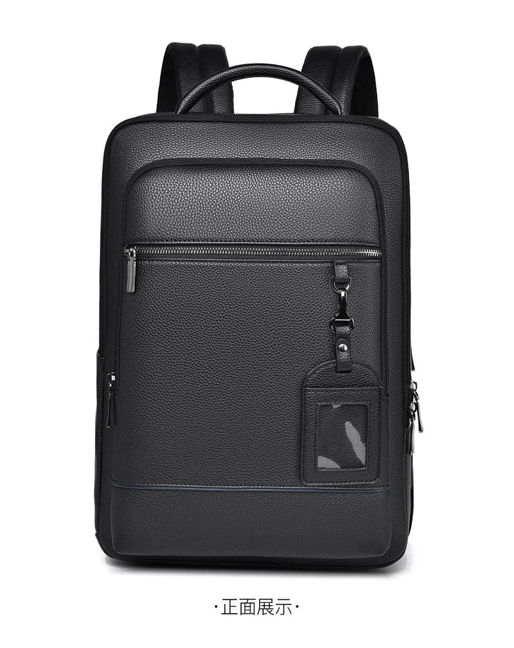 Eleganter Lederrucksack for Damen og Herren med USB-anschluss for laptop og täglichen bruk, 15,6 Zoll, schwarz