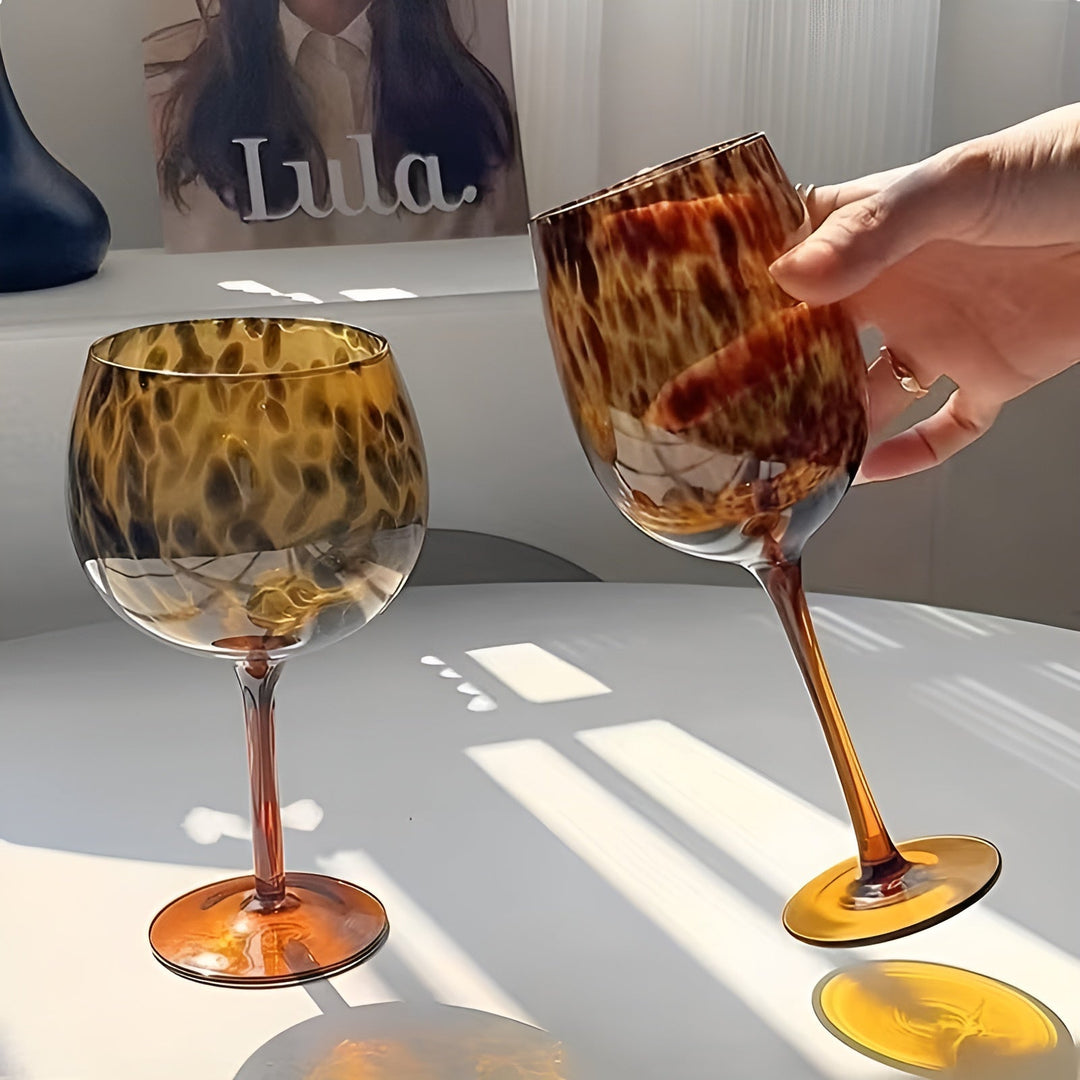 Vinglass med leopardtrykk – vintagedesign, sett med 2 | Perfekt for spesielle anledninger