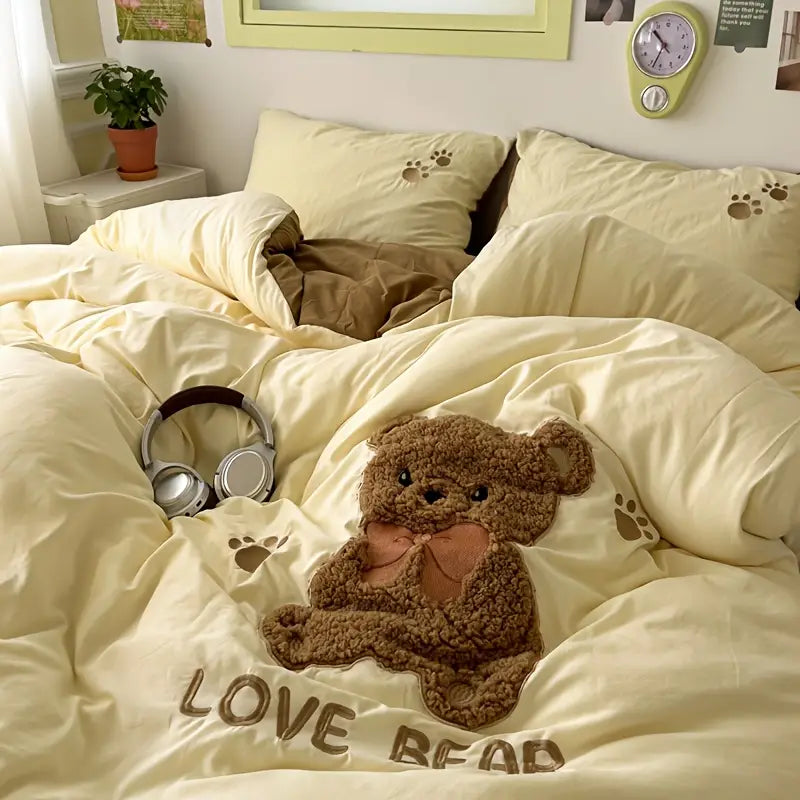 Teddy Bear Sengetøy Sett – Ultra Myk og Kosevennlig | Med dynetrekk, laken og 2 putetrekk | Skanto