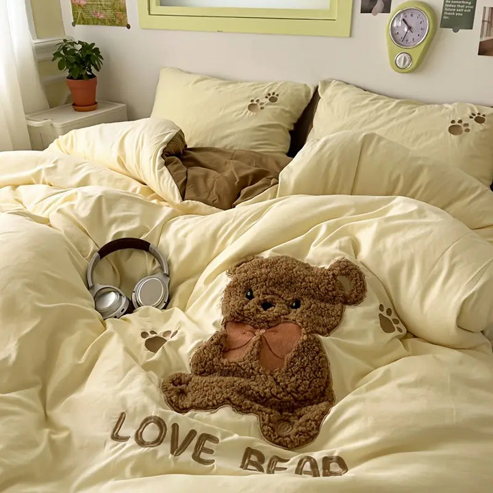 Teddy Bear Sengetøy Sett – Ultra Myk og Kosevennlig | Med dynetrekk, laken og 2 putetrekk | Skanto