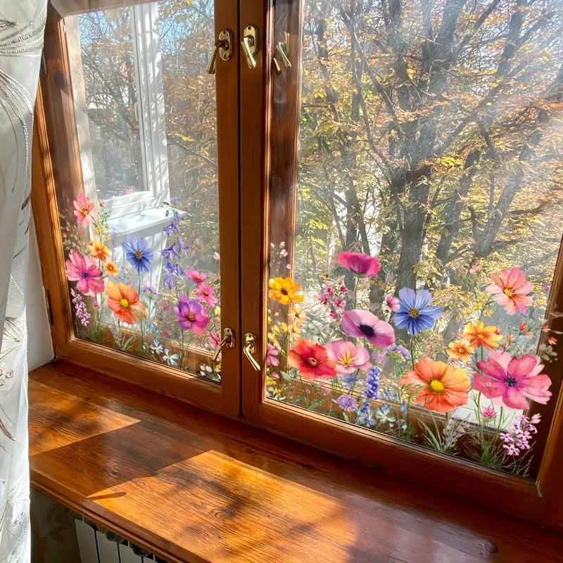 Skanto | 💐 Fargerik blomstergave vindusdekor 🖼️ (Fjernbar uten rester)