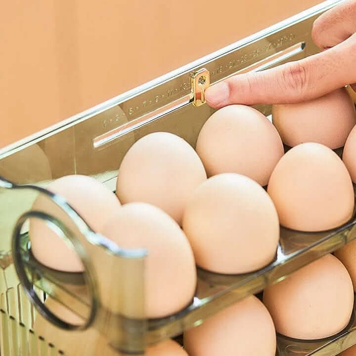 Skanto | Clear Egg Organizer – Space-Besparende Rullende Kjøleskapsoppbevaring