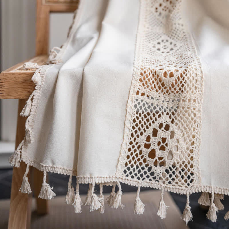 Beige Splicing Hollow-Out Lysfiltrerende Gardinsett | Skanto