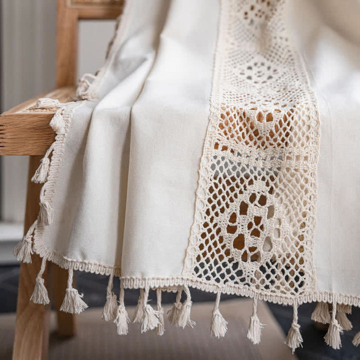 Beige Splicing Hollow-Out Lysfiltrerende Gardinsett | Skanto