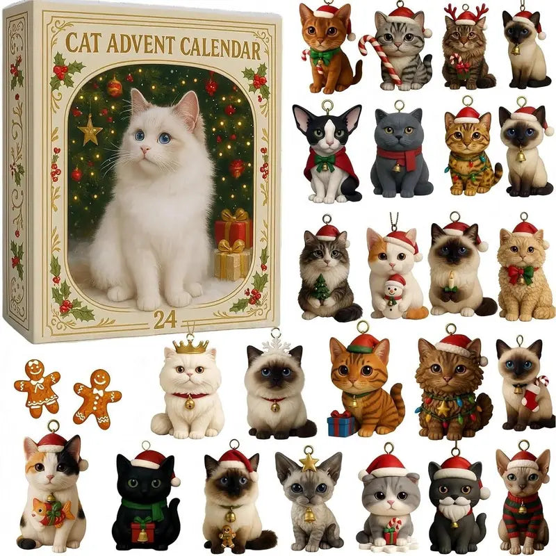 Skanto | KatJul Adventskalender – 24 Festive Akril Kattefigurer for Julemoro