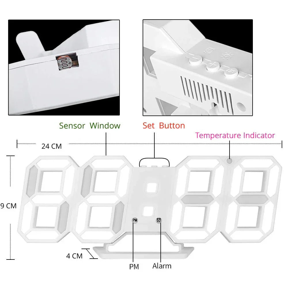 ClariTime 3D LED Veggklokke — Gjenkjenn din stressfrie tid i strålende klarhet når som helst | Skanto