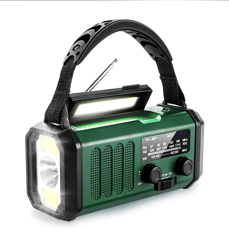 Skanto | Solcelle Nødradio med Power Bank – Håndspak og LED-lommelykt for Camping og Utendørsbruk