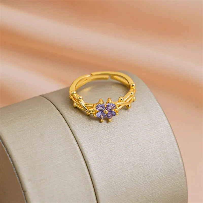 Skanto | Justerbar ametyst lilla blomster ring