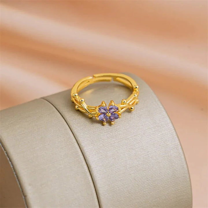 Skanto | Justerbar ametyst lilla blomster ring