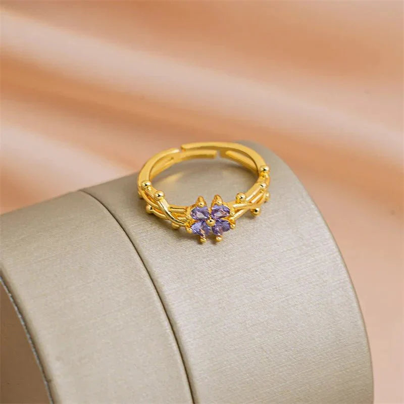 Skanto | Justerbar Ametyst Lilla BlomsterRing