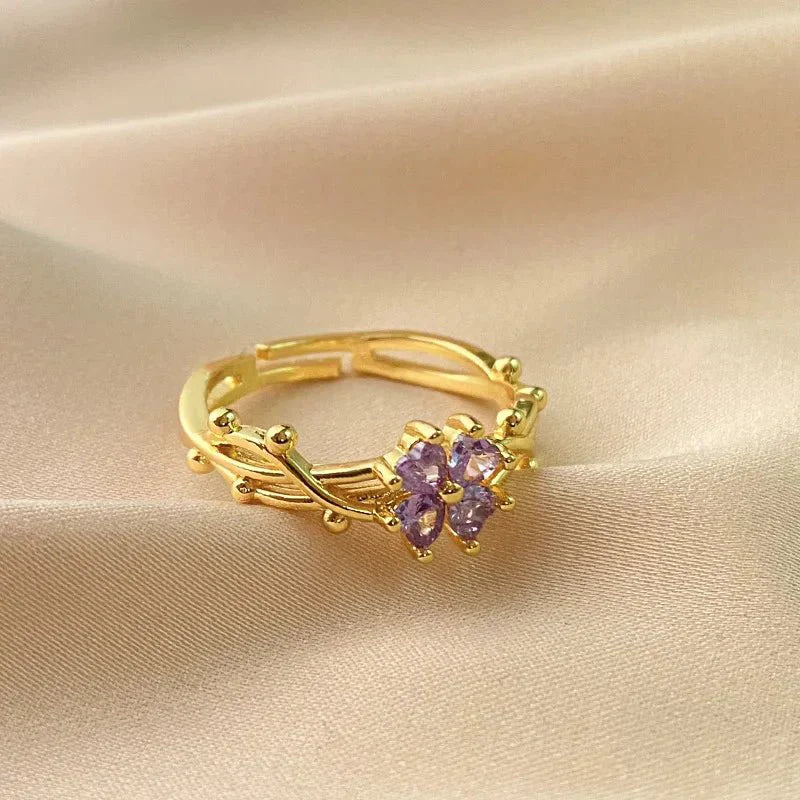Skanto | Justerbar Ametyst Lilla BlomsterRing