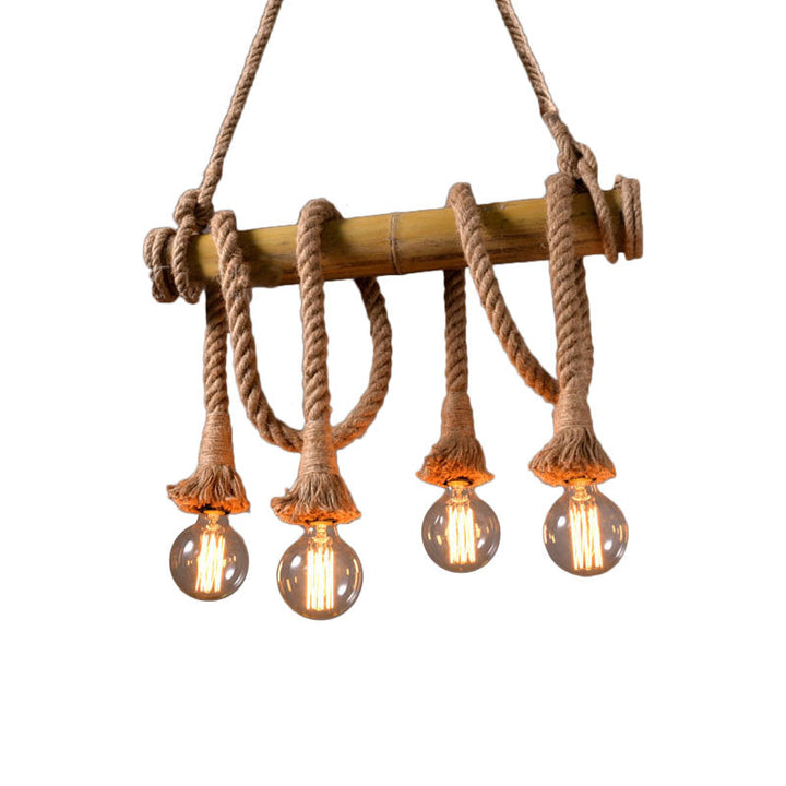 Skanto | Justerbar Bambus Pendellampe med Industriell Tau Design - EcoChic