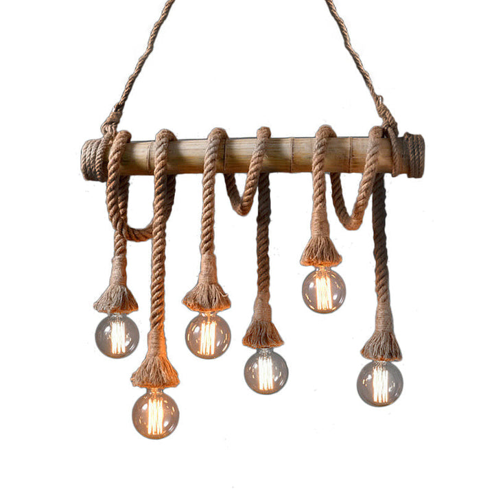 Skanto | Justerbar Bambus Pendellampe med Industriell Tau Design - EcoChic