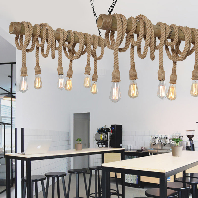 Skanto | Justerbar Bambus Pendellampe med Industriell Tau Design - EcoChic
