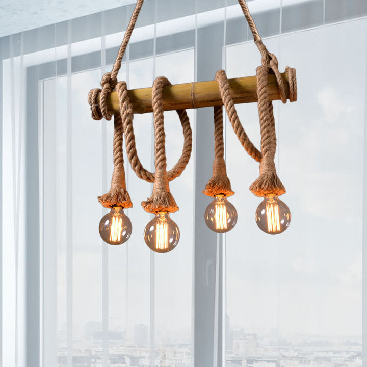 Skanto | Justerbar Bambus Pendellampe med Industriell Tau Design - EcoChic