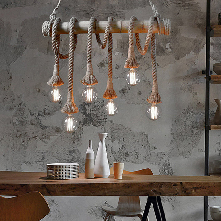 Skanto | Justerbar Bambus Pendellampe med Industriell Tau Design - EcoChic