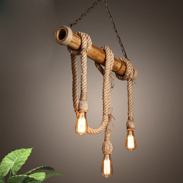 Skanto | Justerbar Bambus Pendellampe med Industriell Tau Design - EcoChic