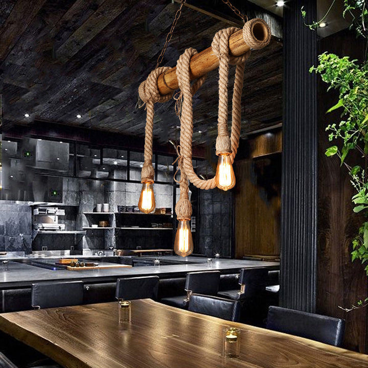 Skanto | Justerbar Bambus Pendellampe med Industriell Tau Design - EcoChic
