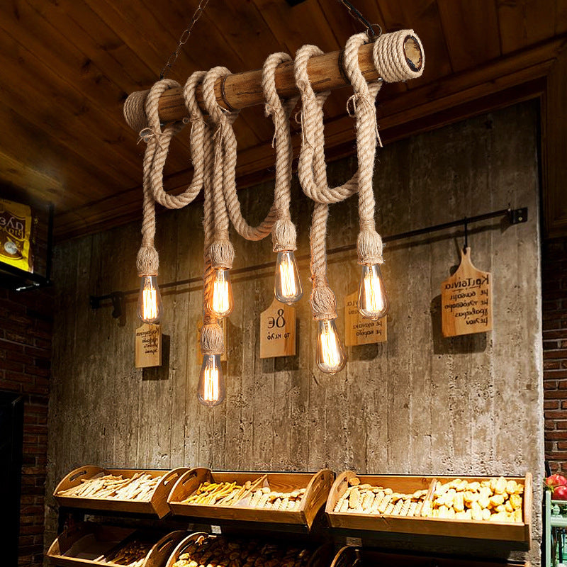 Skanto | Justerbar Bambus Pendellampe med Industriell Tau Design - EcoChic