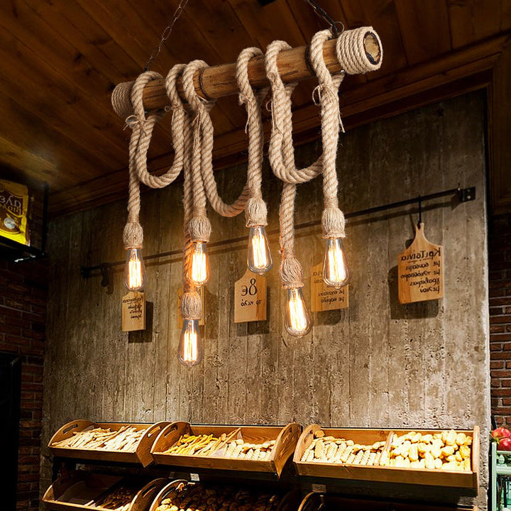 Skanto | Justerbar Bambus Pendellampe med Industriell Tau Design - EcoChic