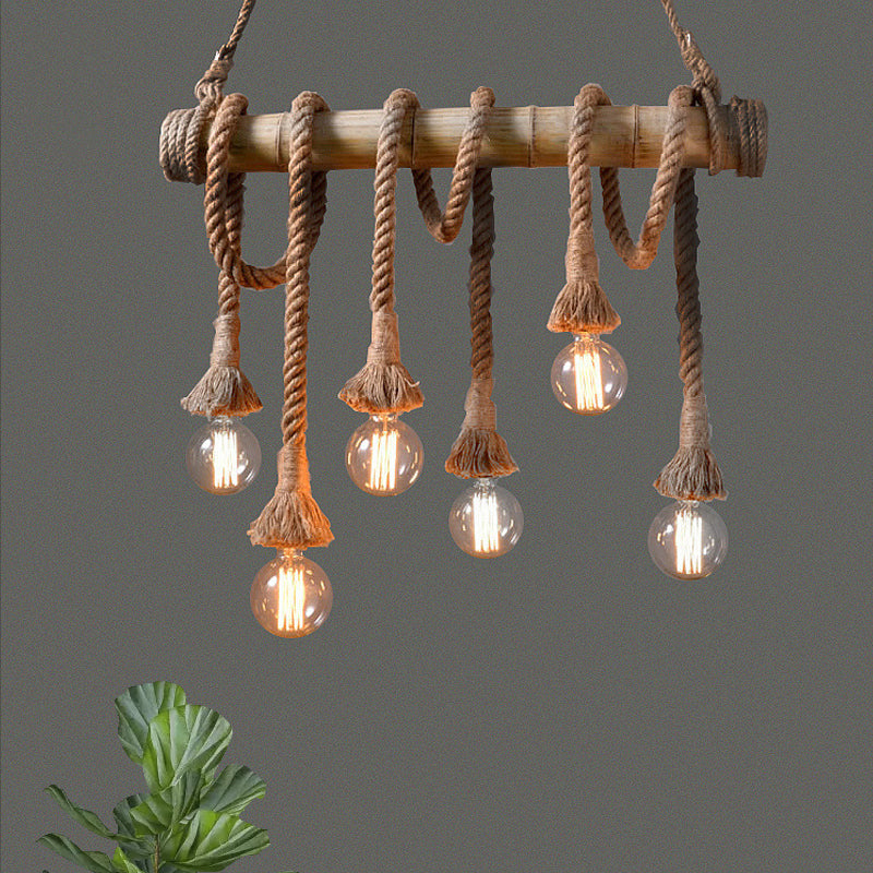 Skanto | Justerbar Bambus Pendellampe med Industriell Tau Design - EcoChic