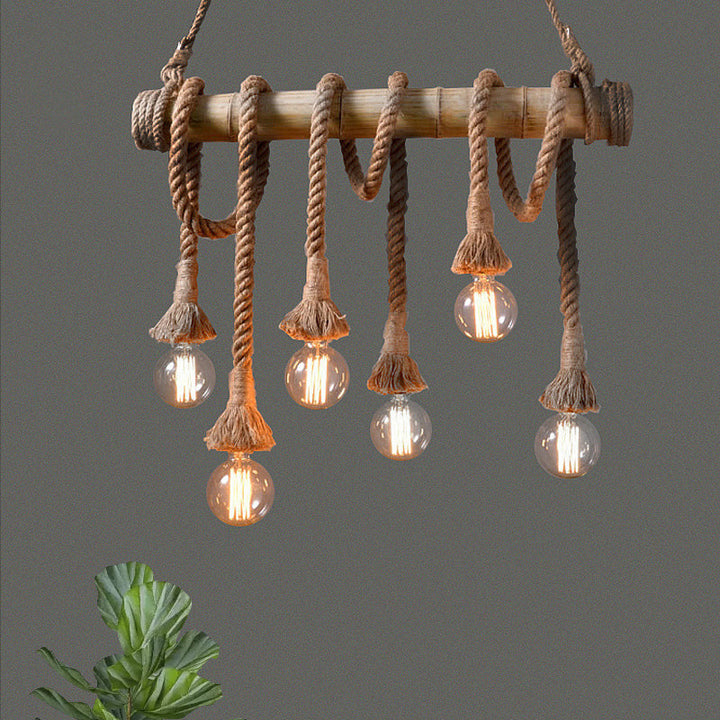 Skanto | Justerbar Bambus Pendellampe med Industriell Tau Design - EcoChic