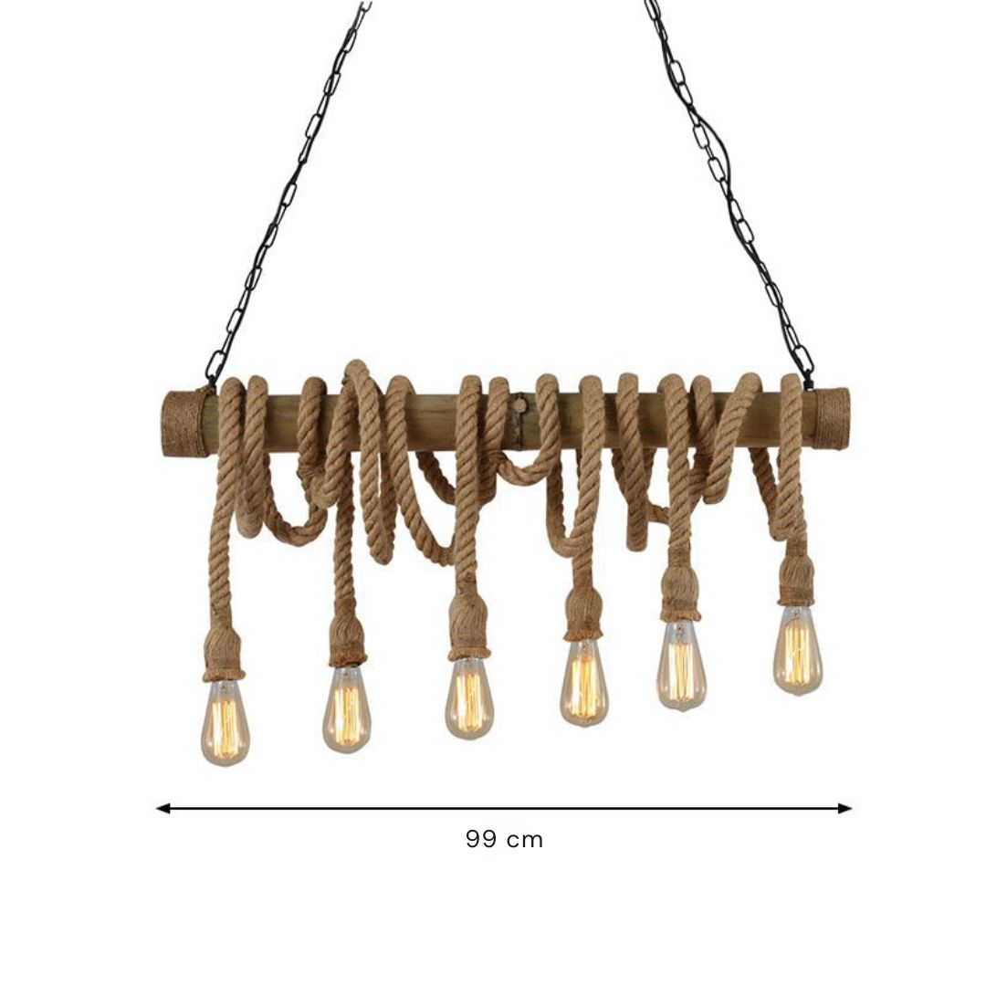 Skanto | Justerbar Bambus Pendellampe med Industriell Tau Design - EcoChic
