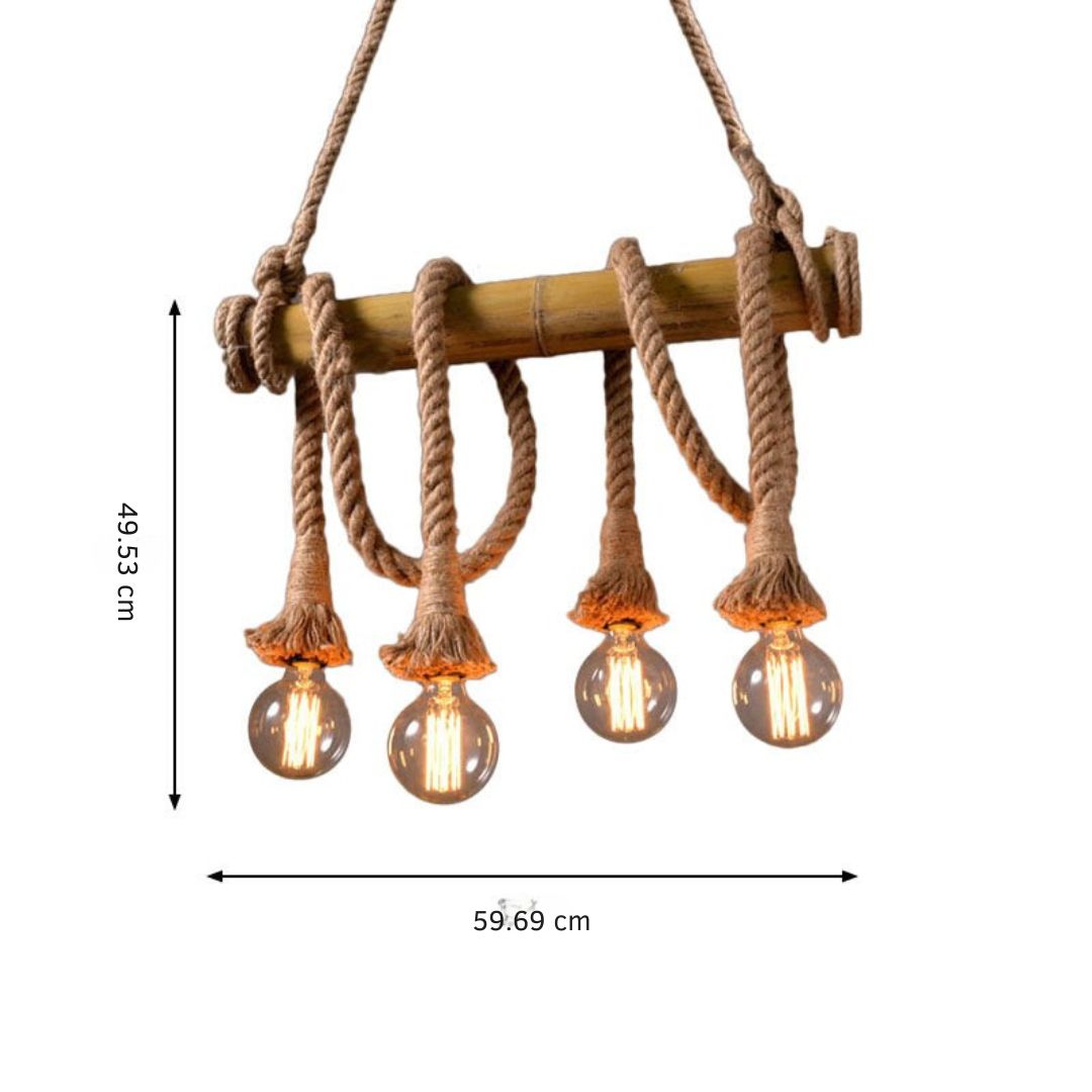Skanto | Justerbar Bambus Pendellampe med Industriell Tau Design - EcoChic