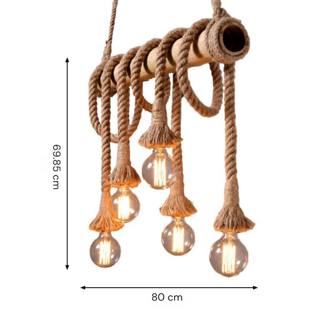 Skanto | Justerbar Bambus Pendellampe med Industriell Tau Design - EcoChic