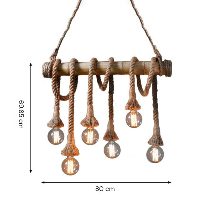 Skanto | Justerbar Bambus Pendellampe med Industriell Tau Design - EcoChic