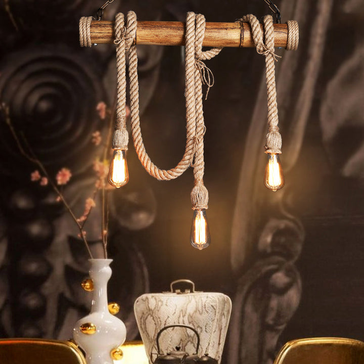 Skanto | Justerbar Bambus Pendellampe med Industriell Tau Design - EcoChic