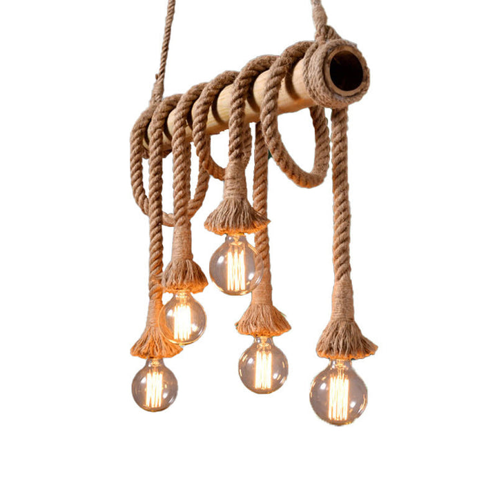 Skanto | Justerbar Bambus Pendellampe med Industriell Tau Design - EcoChic