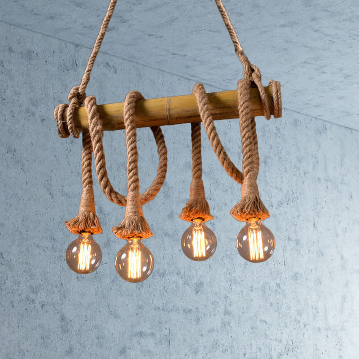 Skanto | Justerbar Bambus Pendellampe med Industriell Tau Design - EcoChic