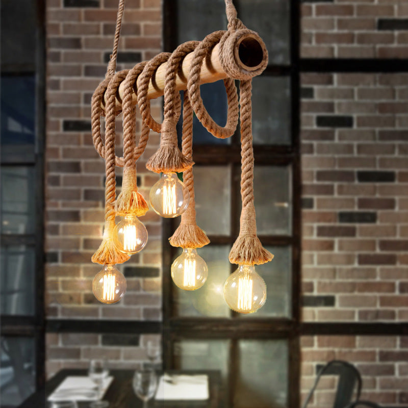 Skanto | Justerbar Bambus Pendellampe med Industriell Tau Design - EcoChic