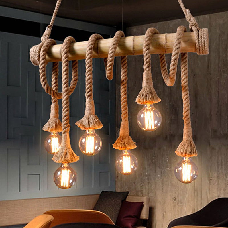 Skanto | Justerbar Bambus Pendellampe med Industriell Tau Design - EcoChic