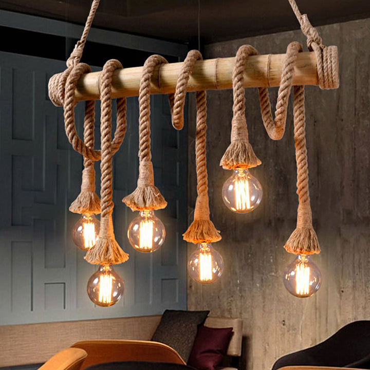 Skanto | Justerbar Bambus Pendellampe med Industriell Tau Design - EcoChic