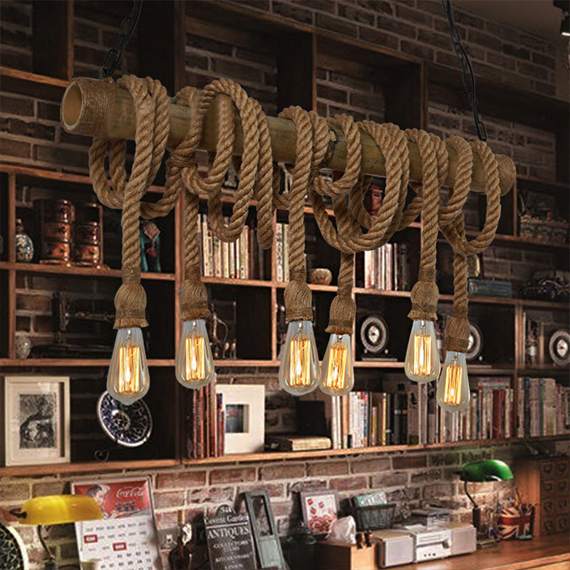 Skanto | Justerbar Bambus Pendellampe med Industriell Tau Design - EcoChic