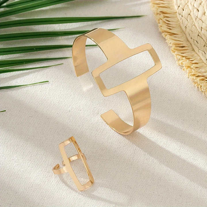 Skanto | Justerbar Geometrisk Rektangel Armbånd og Ring Sett