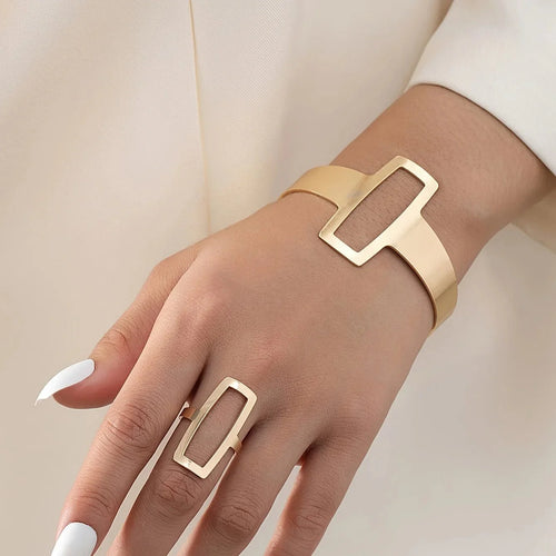 Skanto | Justerbar Geometrisk Rektangel Armbånd og Ring Sett