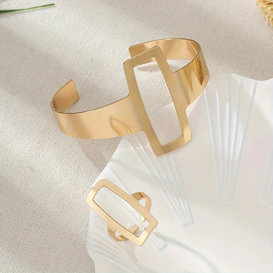 Skanto | Justerbar Geometrisk Rektangel Armbånd og Ring Sett