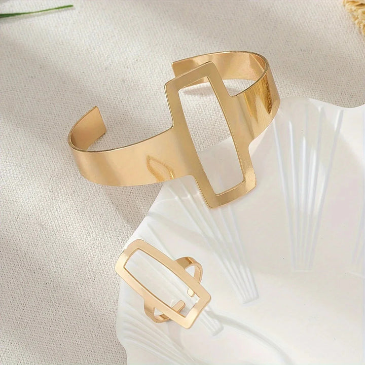 Skanto | Justerbar Geometrisk Rektangel Armbånd og Ring Sett