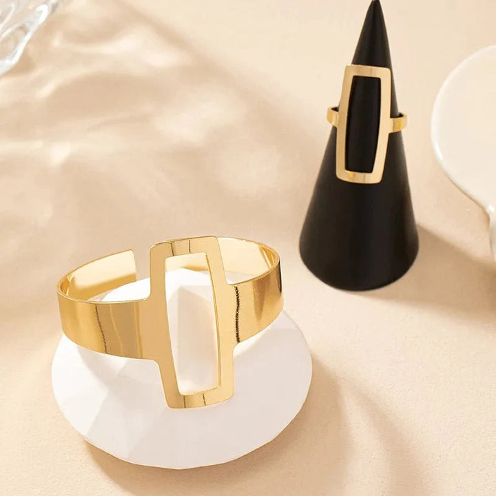 Skanto | Justerbar Geometrisk Rektangel Armbånd og Ring Sett