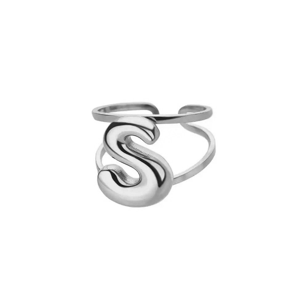 Skanto | Justerbar Åpen Bånd Boblebokstav Initial Ring