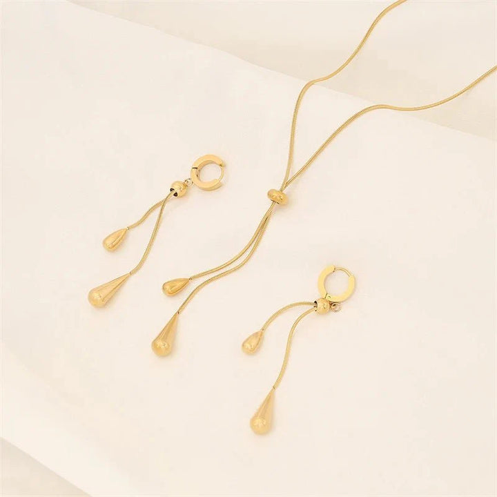 Skanto | Justerbar Pull Dråpe Lariat Halskjede og Øredobber