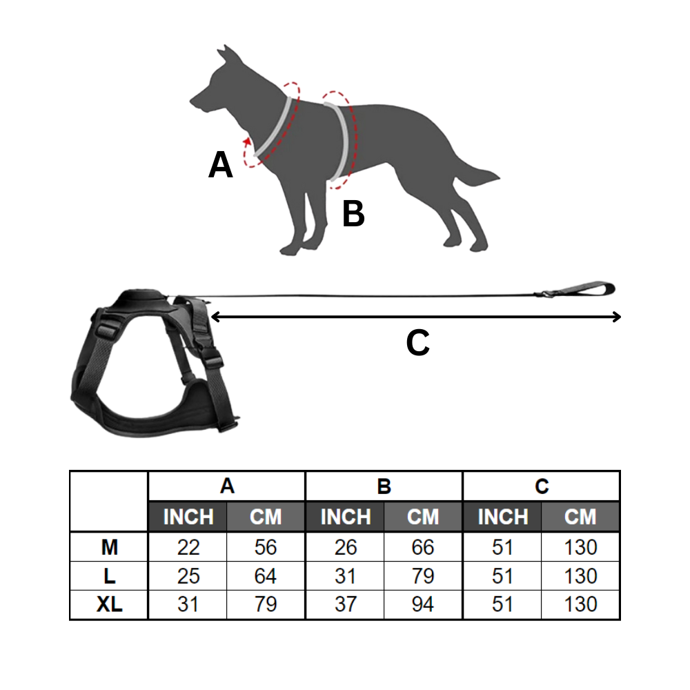 Justerbart og ergonomisk sett med hundesele og bånd