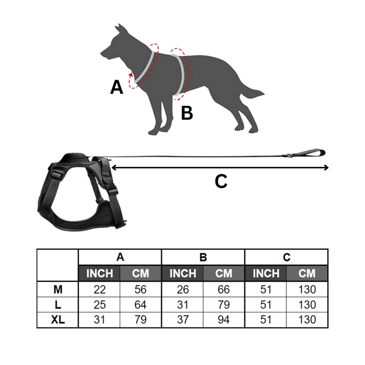 Justerbart og ergonomisk sett med hundesele og bånd