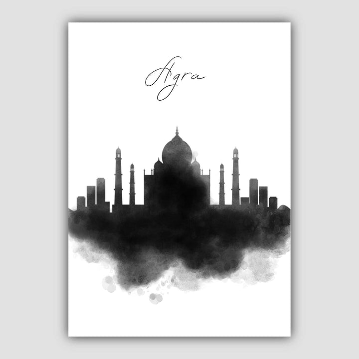 Akvarellbilde av Agra, skyline og bylandskap