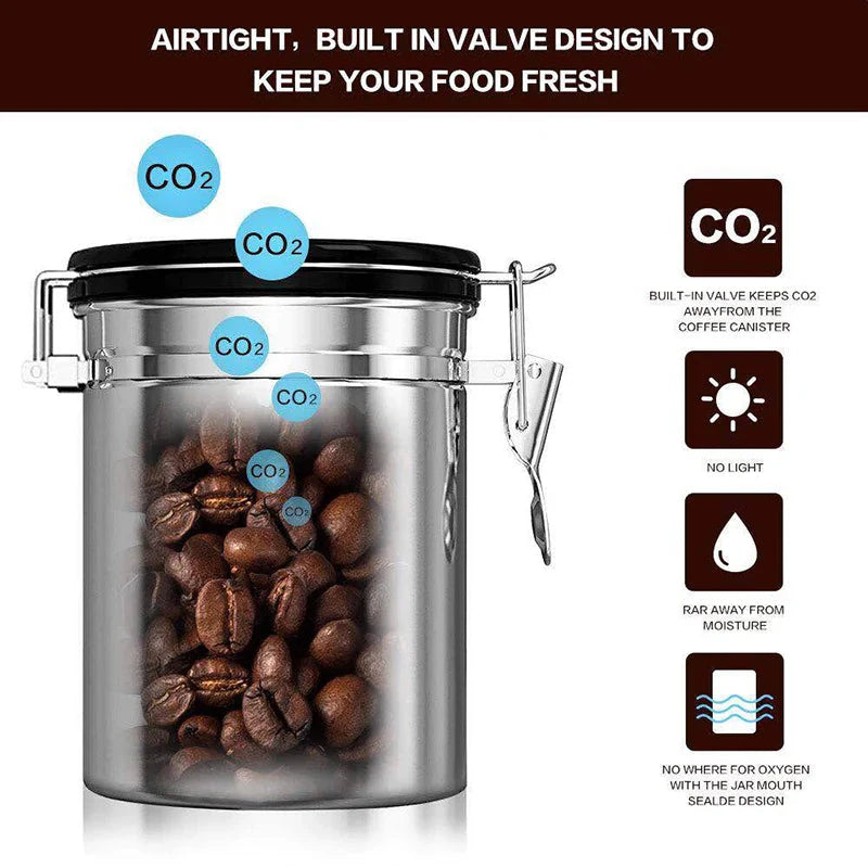 Lukket Kaffecontainer CO2 Ventil Oppbevaringsbeholder med Ske | Skanto