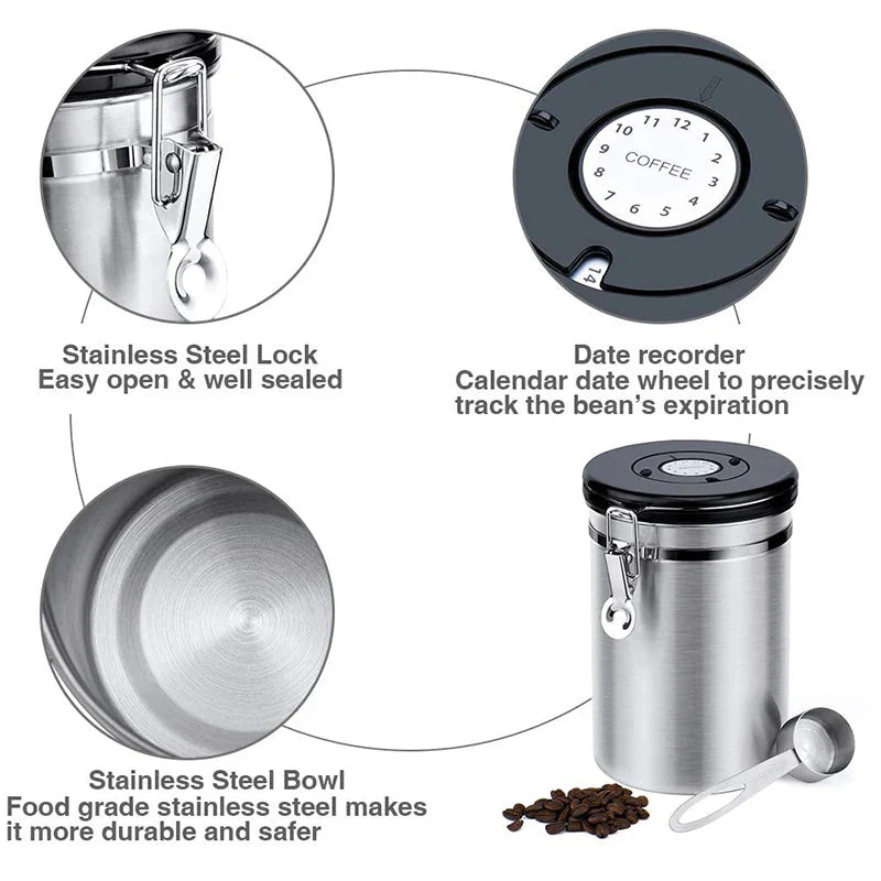 Lukket Kaffecontainer CO2 Ventil Oppbevaringsbeholder med Ske | Skanto